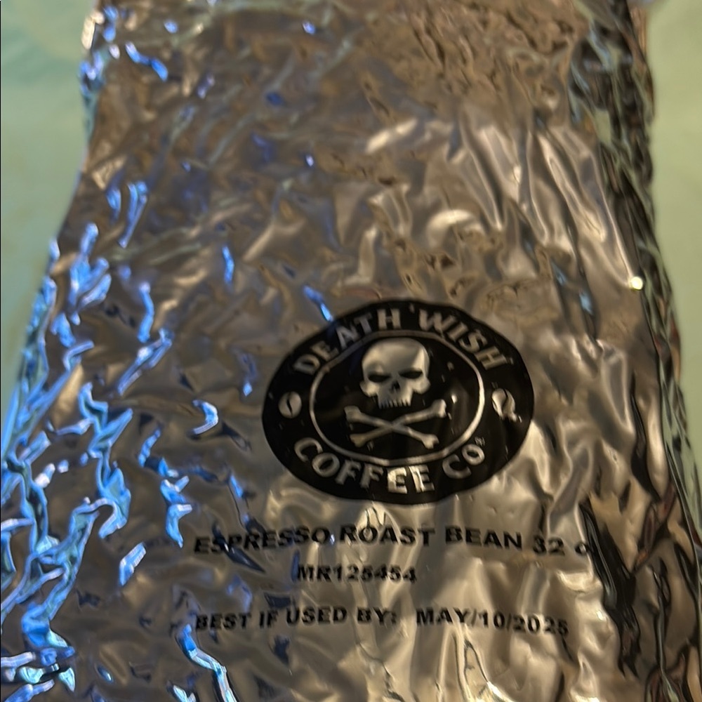 Death Wish Coffee whole beans espresso roast 32 ounces. BB 5/10/25